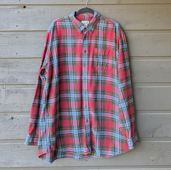 L.L. Bean Men's Scotch Plaid Flannel Shirt XL TALL Red Blue Green Traditional - Picture 1 of 6